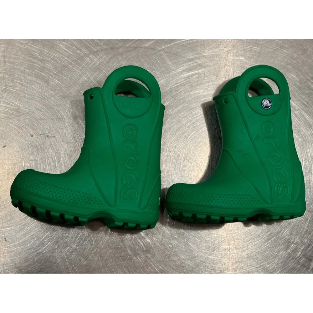 Crocs Toddler Rain Boots 6C Green Handle It Waterproof Outdoor